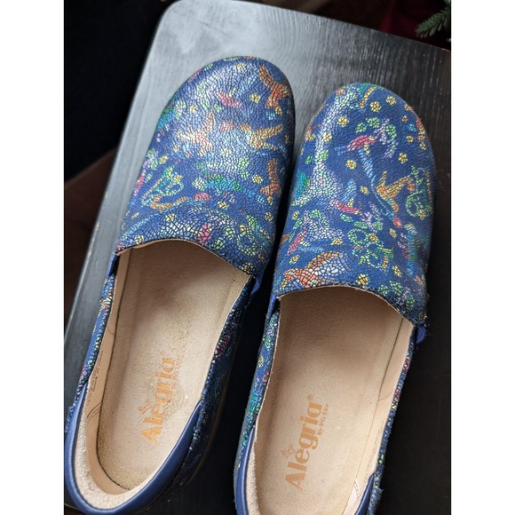 Alegria Womens Birds Leather Blue Slip On Shoes Sz 13 Casual Hippie Granola Boho - Picture 1 of 9